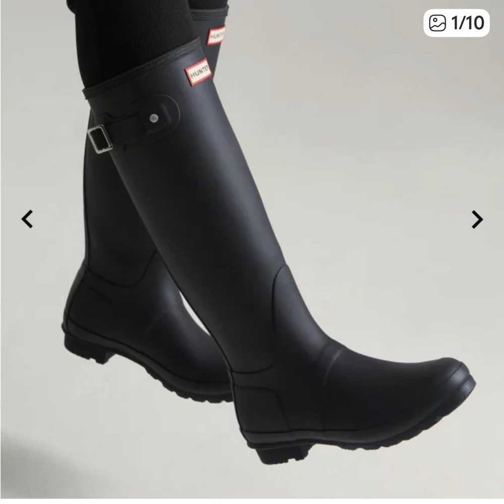 Hunter Original Tall Waterproof Black Wellies Boots, Size 8
